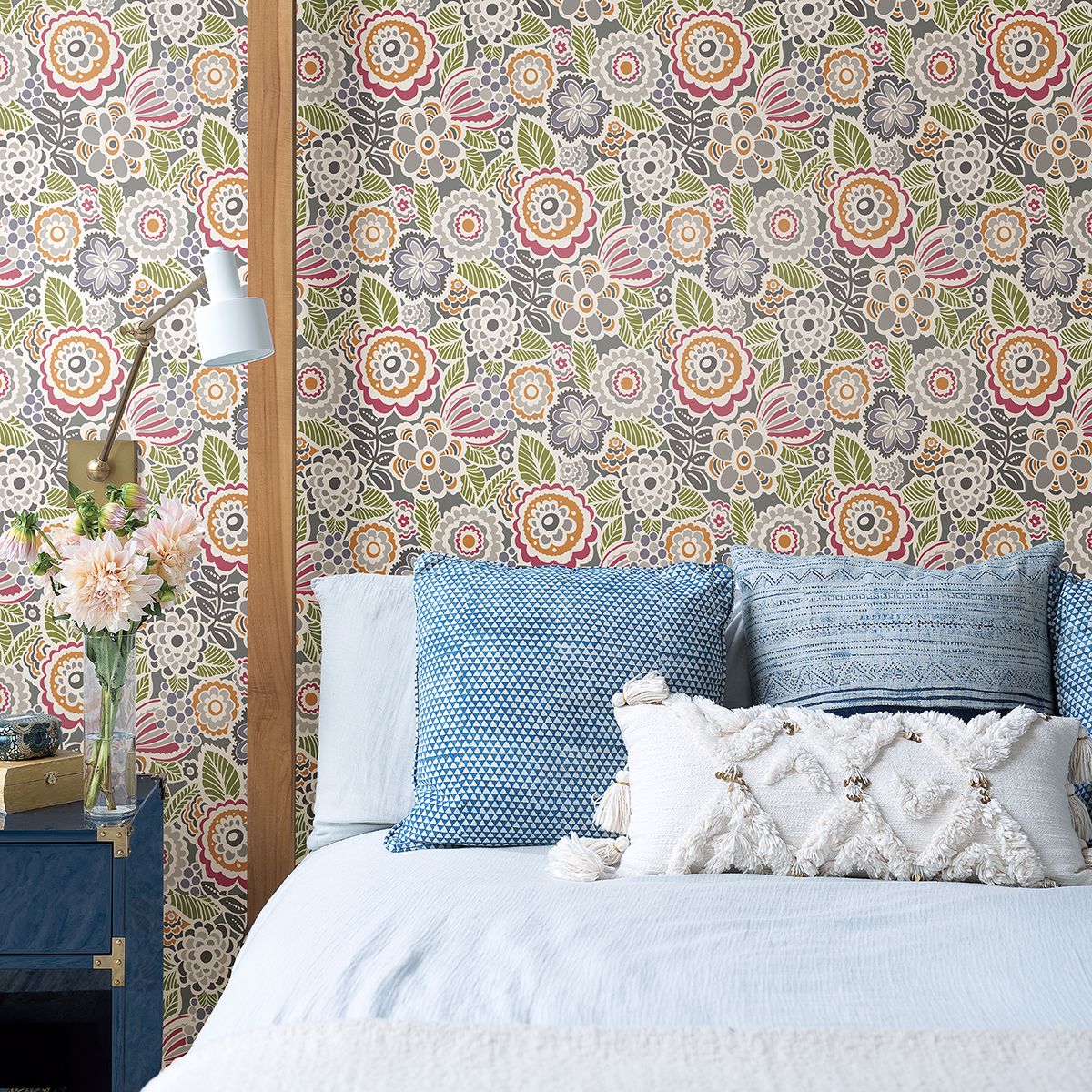 Lucy Multicolor Floral Wallpaper  | Brewster Wallcovering