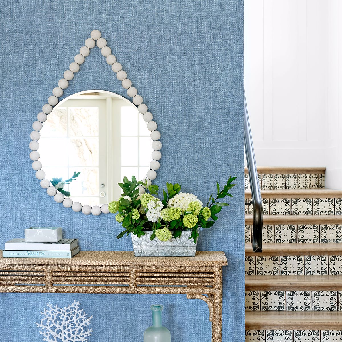 Jocelyn Blue Faux Linen Wallpaper  | Brewster Wallcovering - The WorkRm