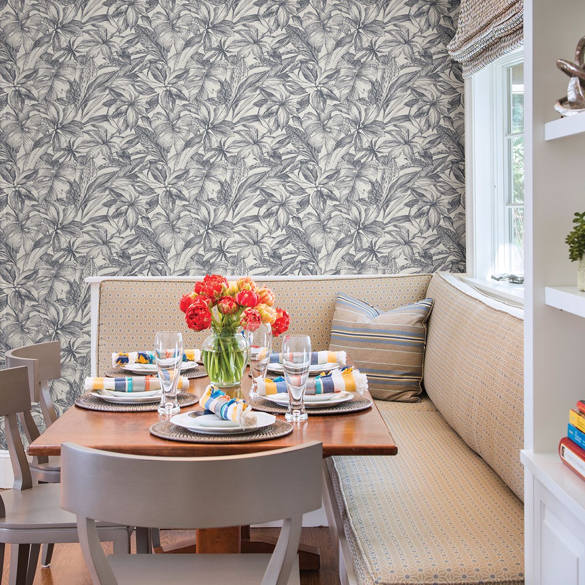 Simone Denim Tropical Wallpaper  | Brewster Wallcovering - The WorkRm