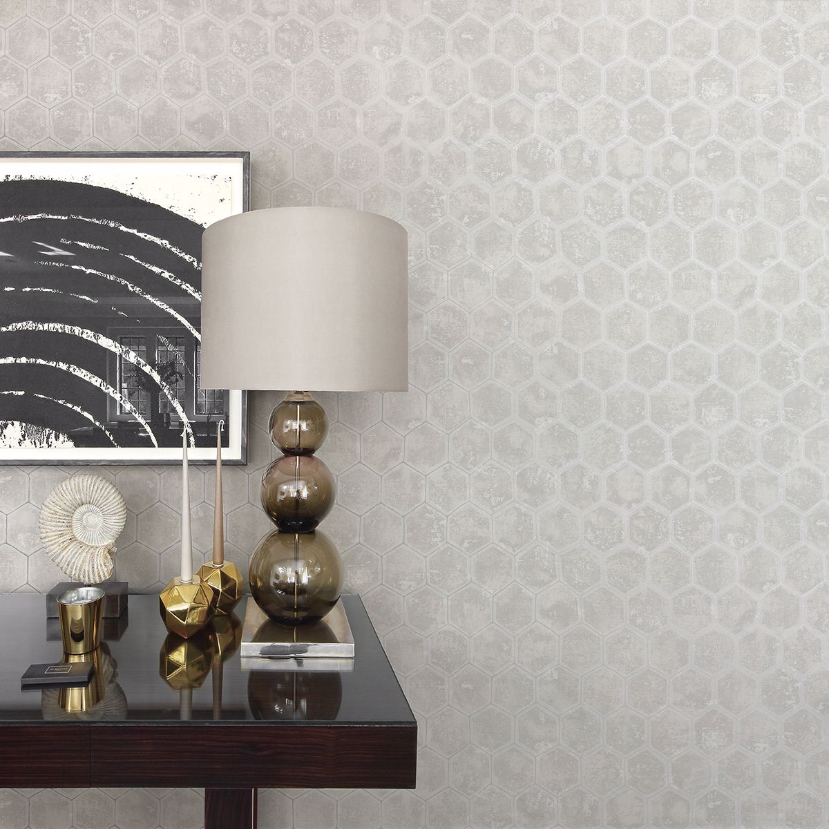 Starling Silver Honeycomb Wallpaper - Brewster Wallcovering