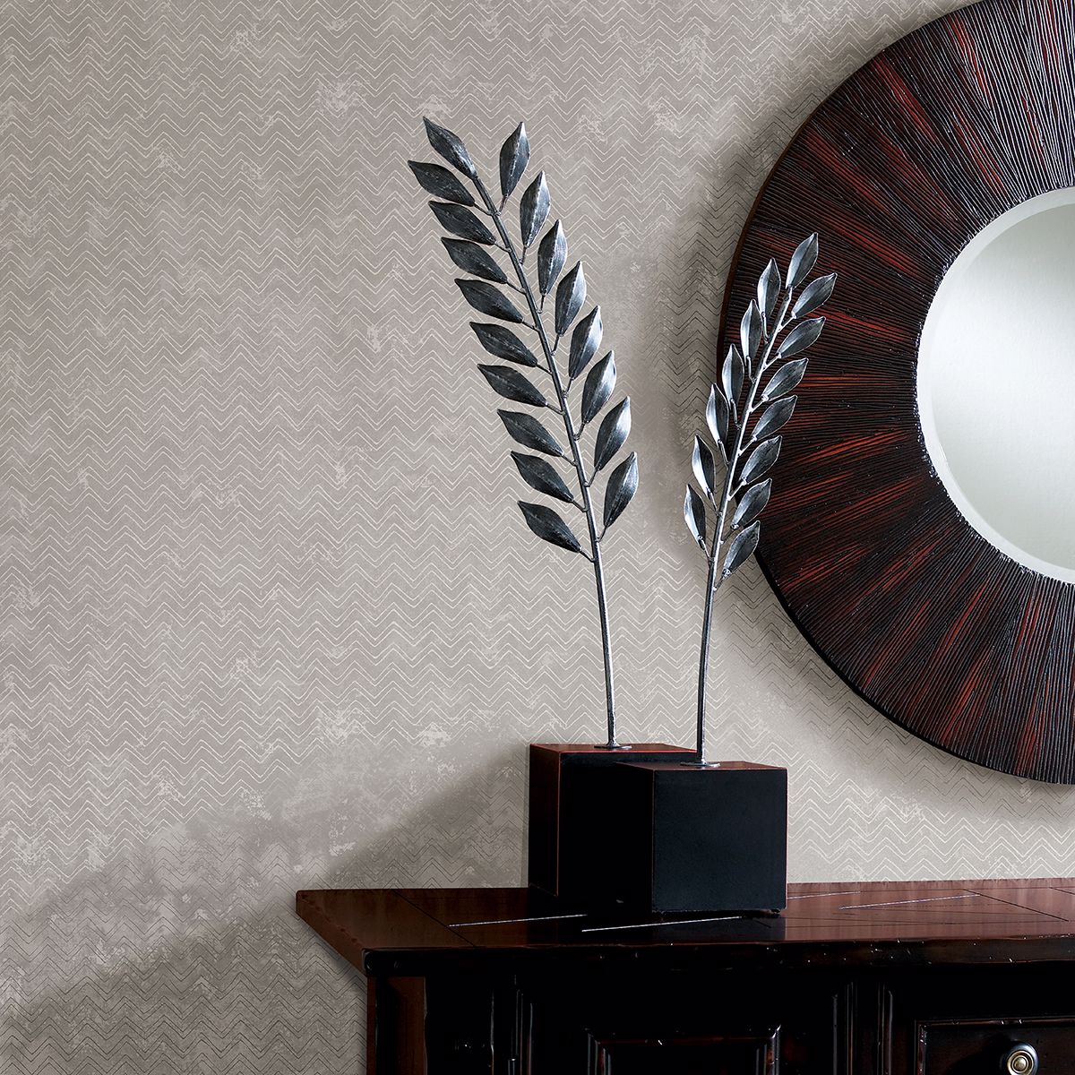 Luna Silver Distressed Chevron Wallpaper - Brewster Wallcovering