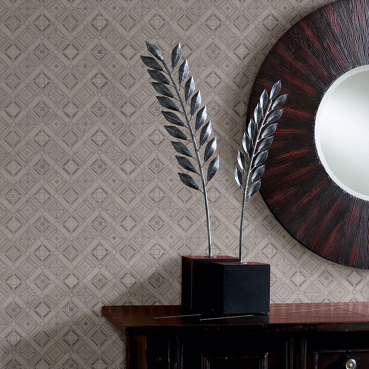 Sonic Light Grey Geometric Wallpaper - Brewster Wallcovering