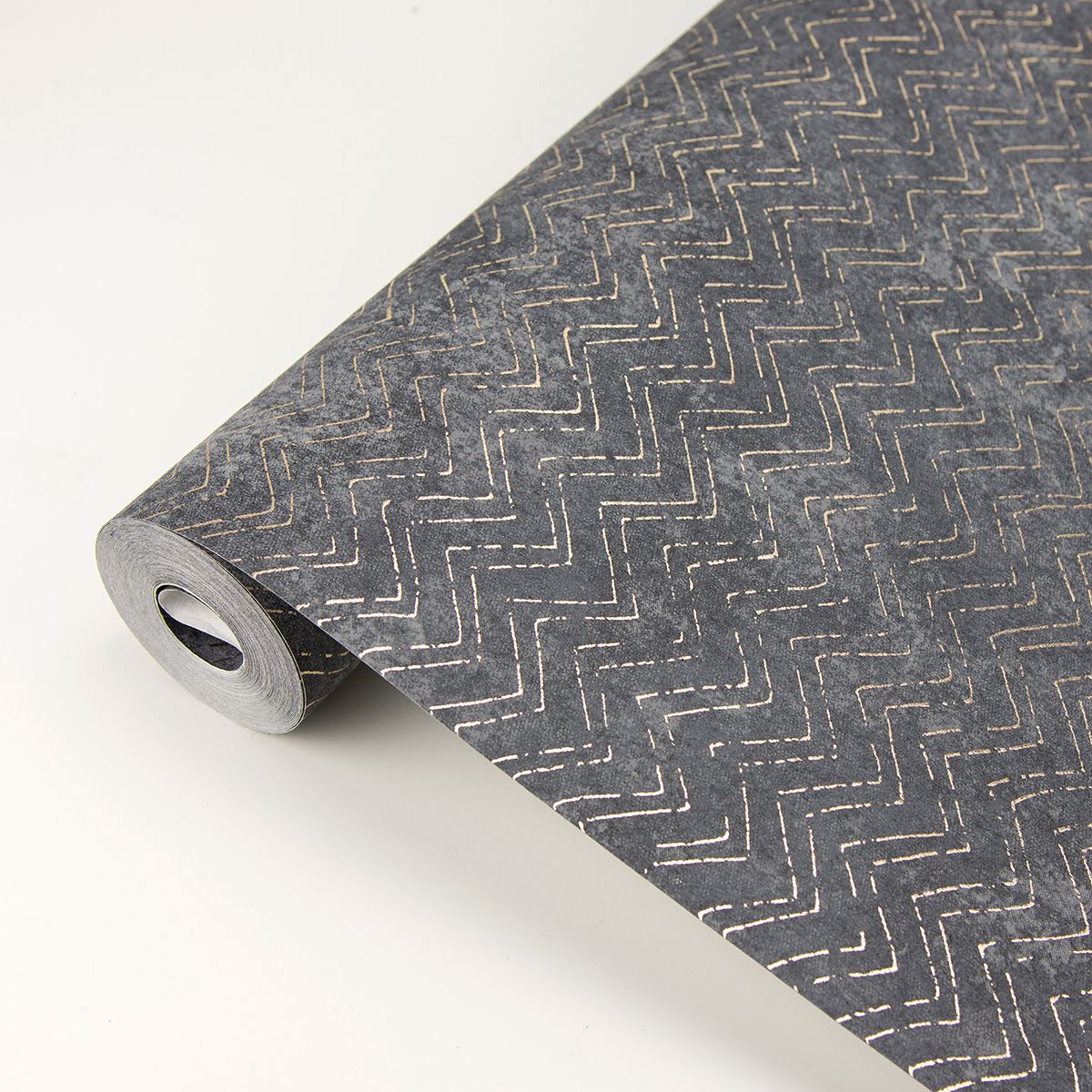 Luna Charcoal Distressed Chevron Wallpaper - Brewster Wallcovering