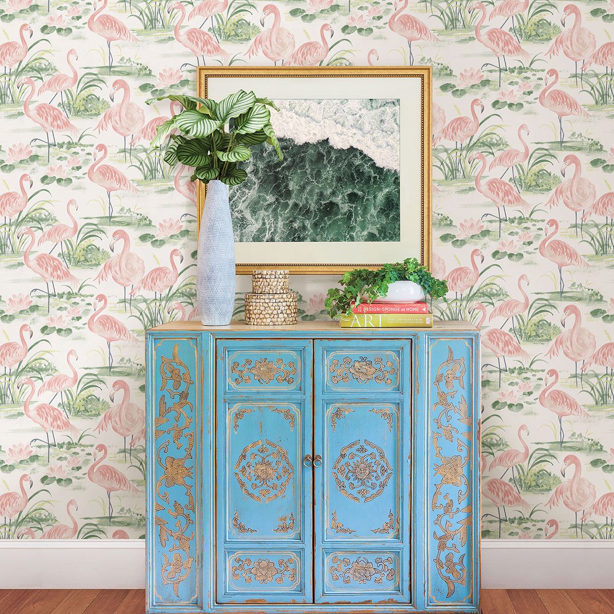 Everglades Coral Flamingos Wallpaper - Brewster Wallcovering