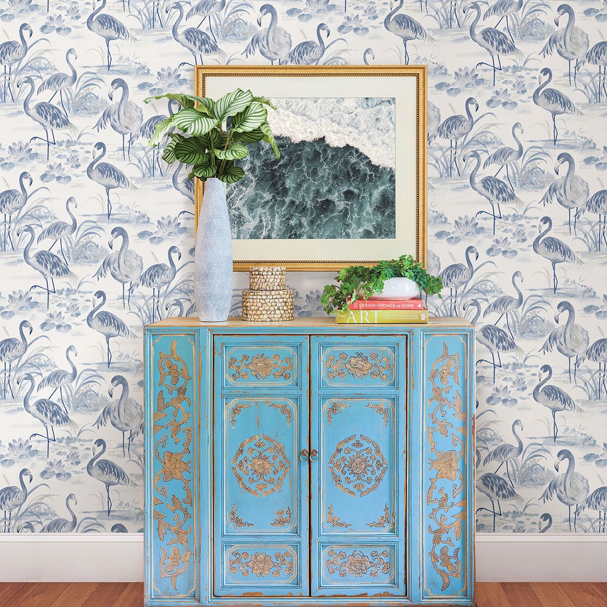 Everglades Blue Flamingos Wallpaper  | Brewster Wallcovering - The WorkRm