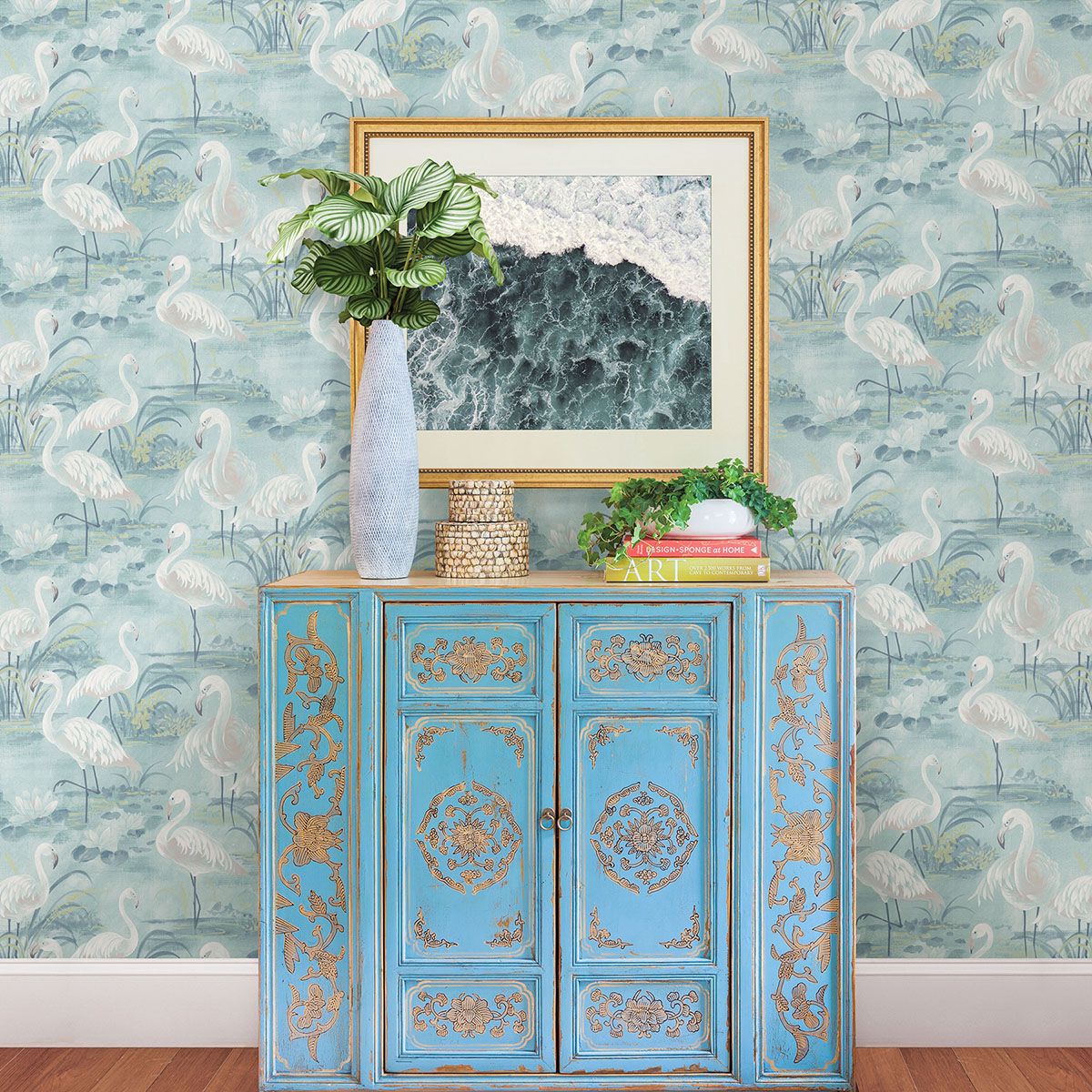 Everglades Aqua Flamingos Wallpaper  | Brewster Wallcovering - The WorkRm