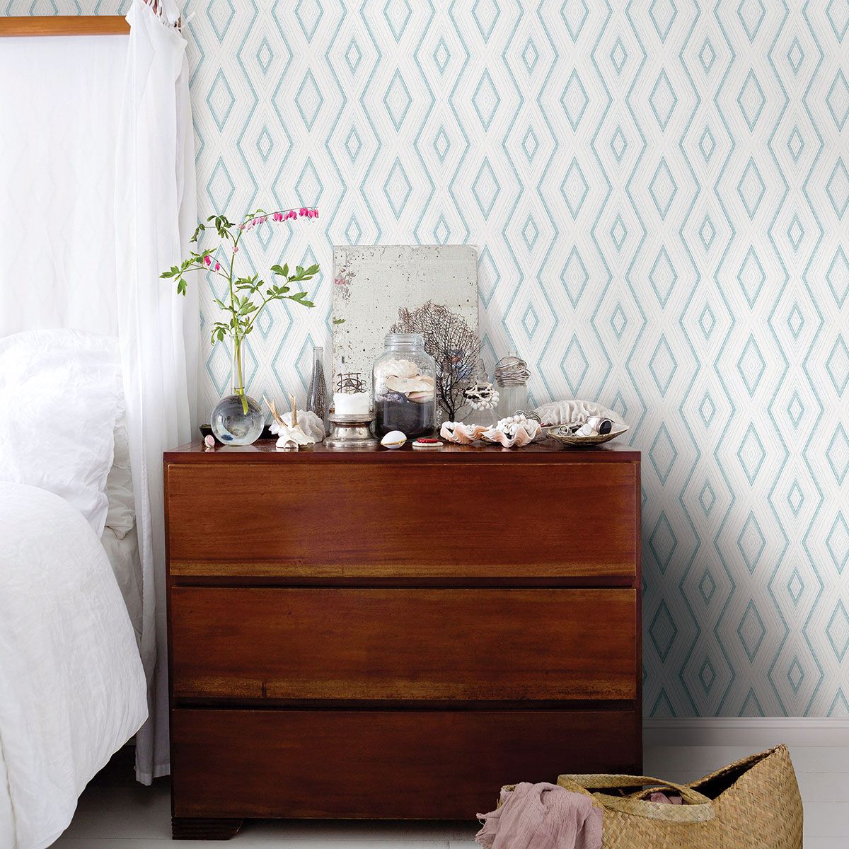 Santa Cruz Turquoise Geometric Wallpaper - Brewster Wallcovering