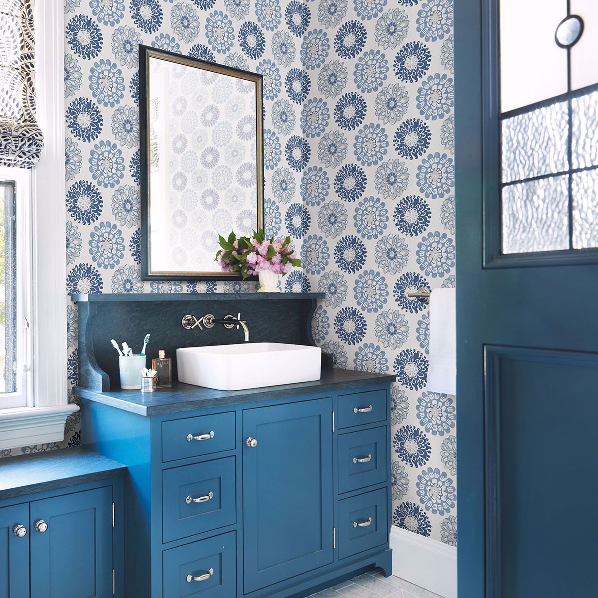 Sunkissed Blue Floral Wallpaper  | Brewster Wallcovering - The WorkRm