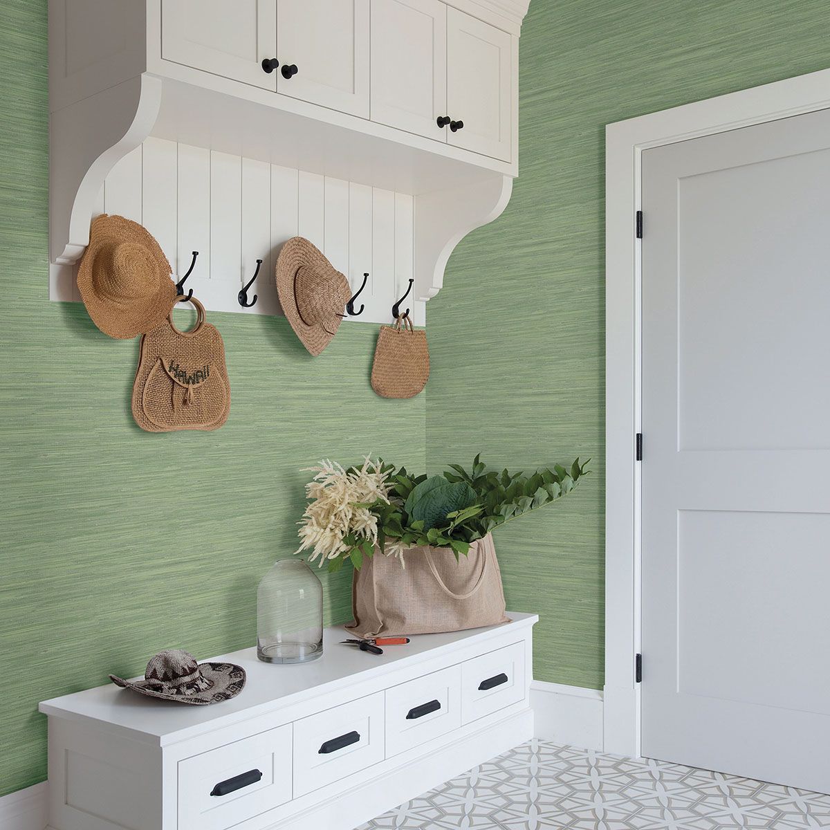 Waverly Green Faux Grasscloth Wallpaper  | Brewster Wallcovering - The WorkRm