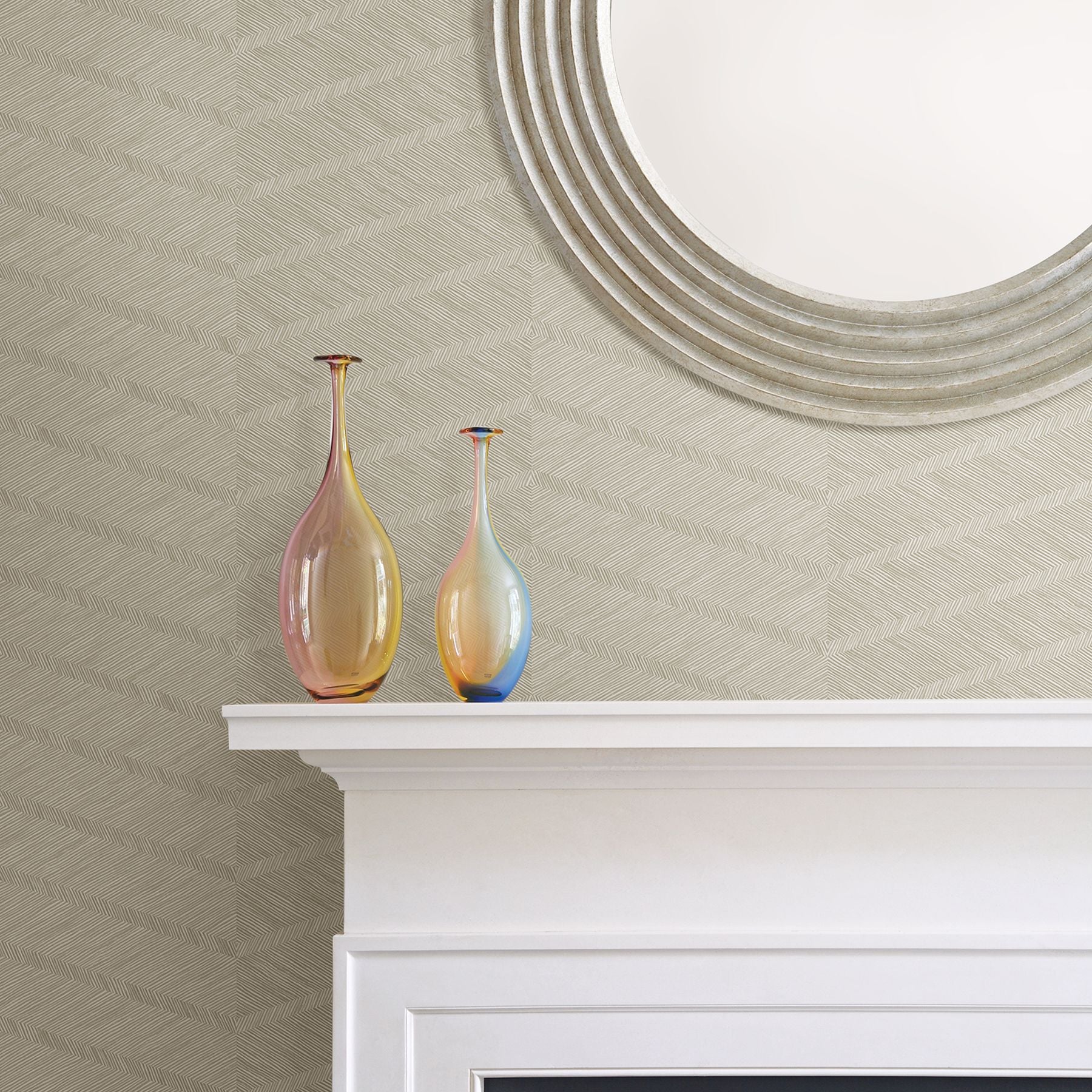 Aspen Champagne Chevron Wallpaper- Scott Living - Brewster Wallcovering