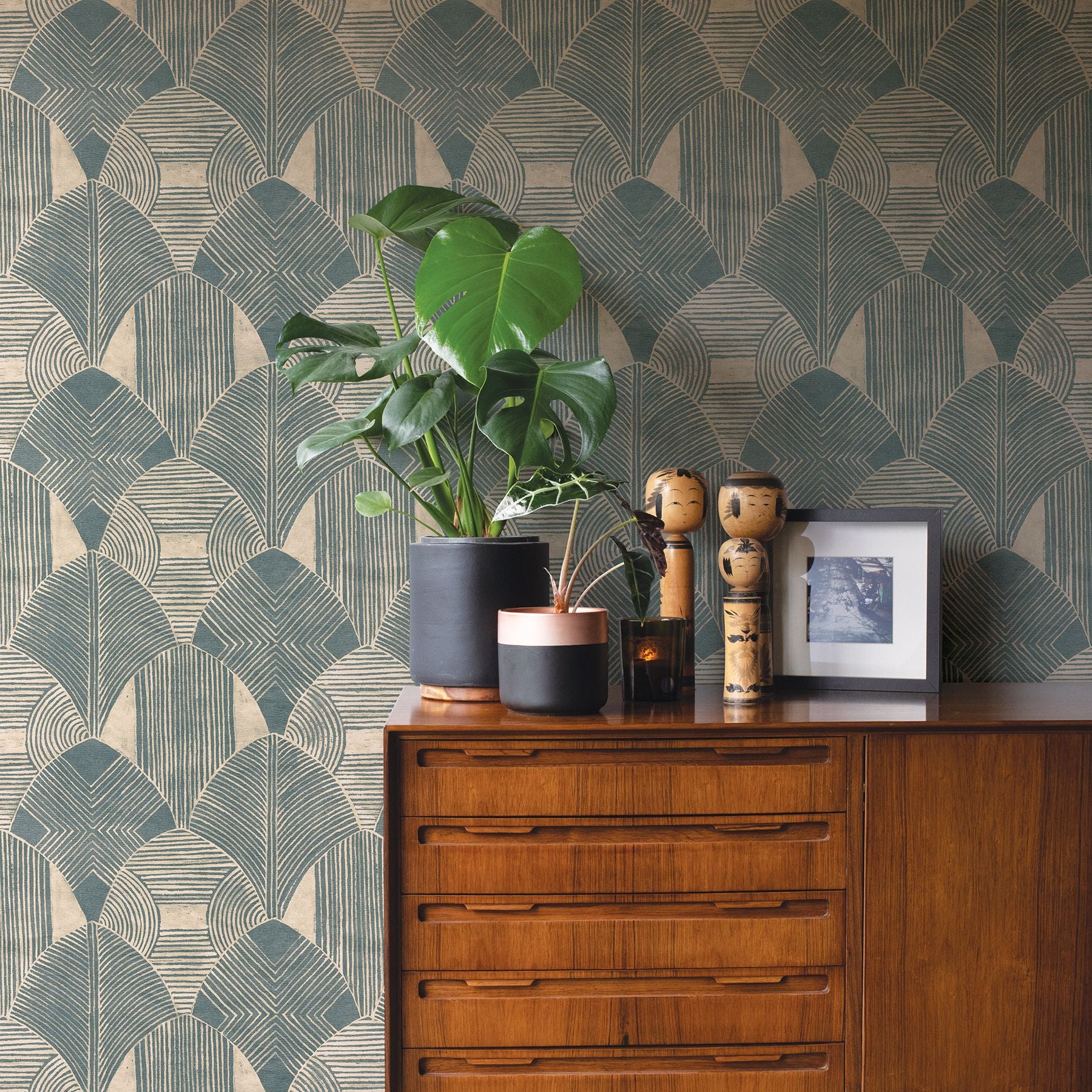 Westport Teal Geometric Wallpaper- Scott Living  | Brewster Wallcovering - The WorkRm