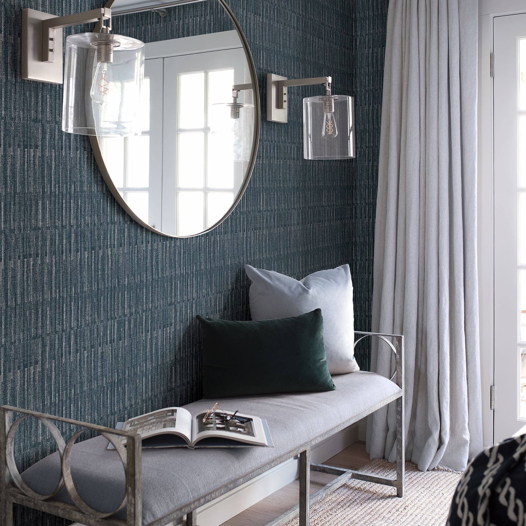 Brixton Indigo Texture Wallpaper- Scott Living  | Brewster Wallcovering - The WorkRm