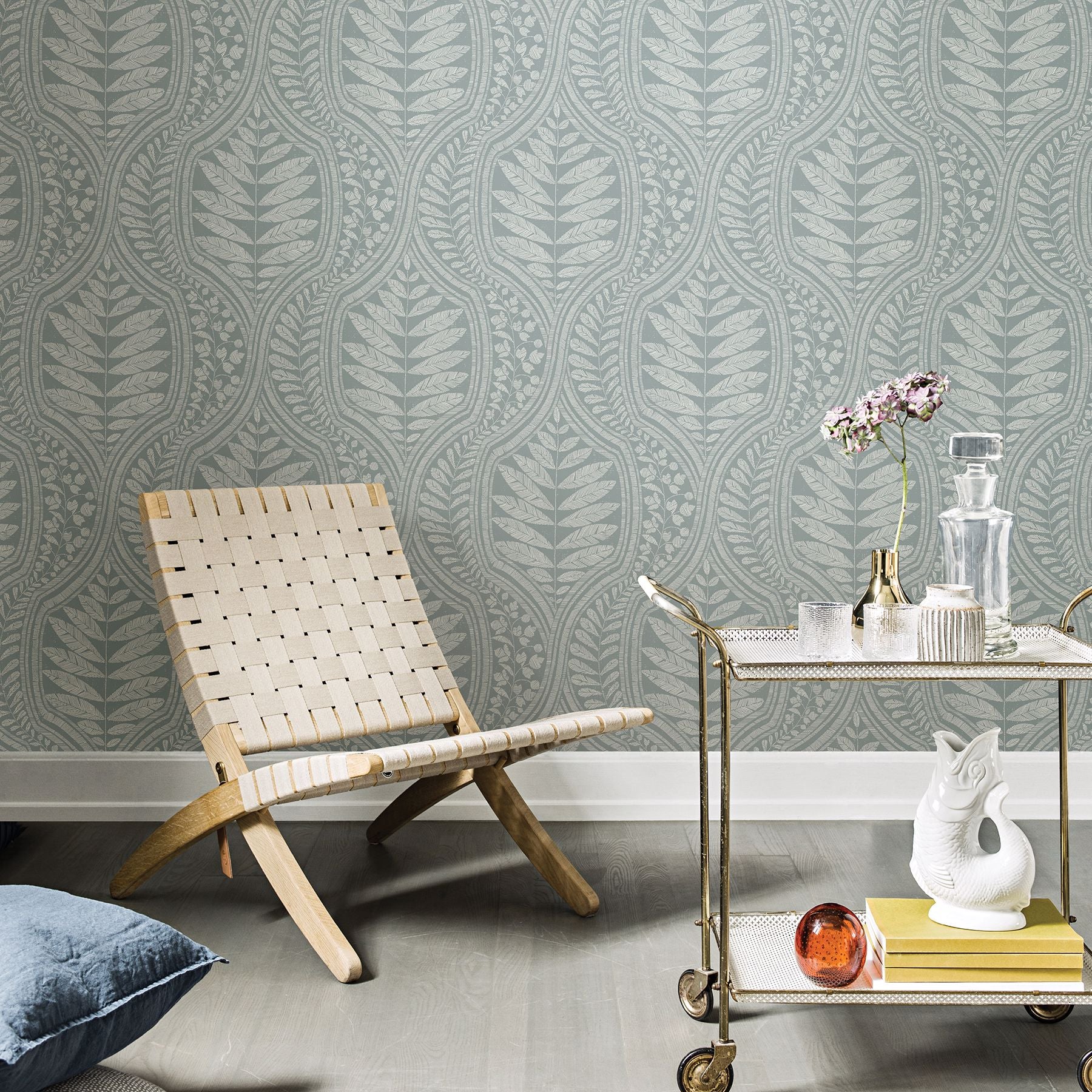 Juno Teal Ogee Wallpaper- Scott Living - Brewster Wallcovering