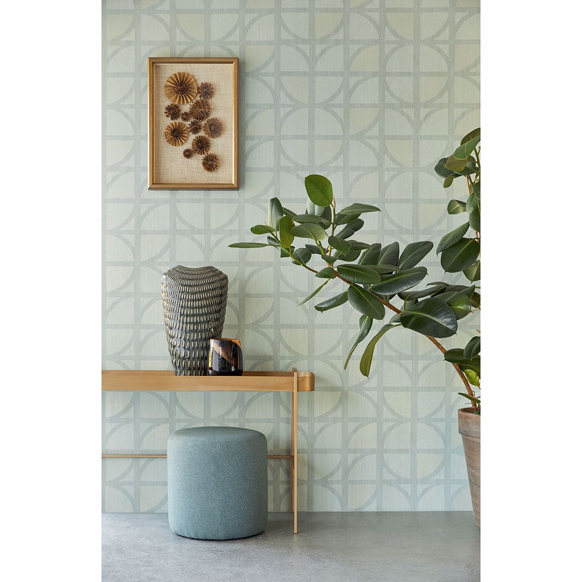 Tulip Mint Geometric Trellis Wallpaper - Brewster Wallcovering