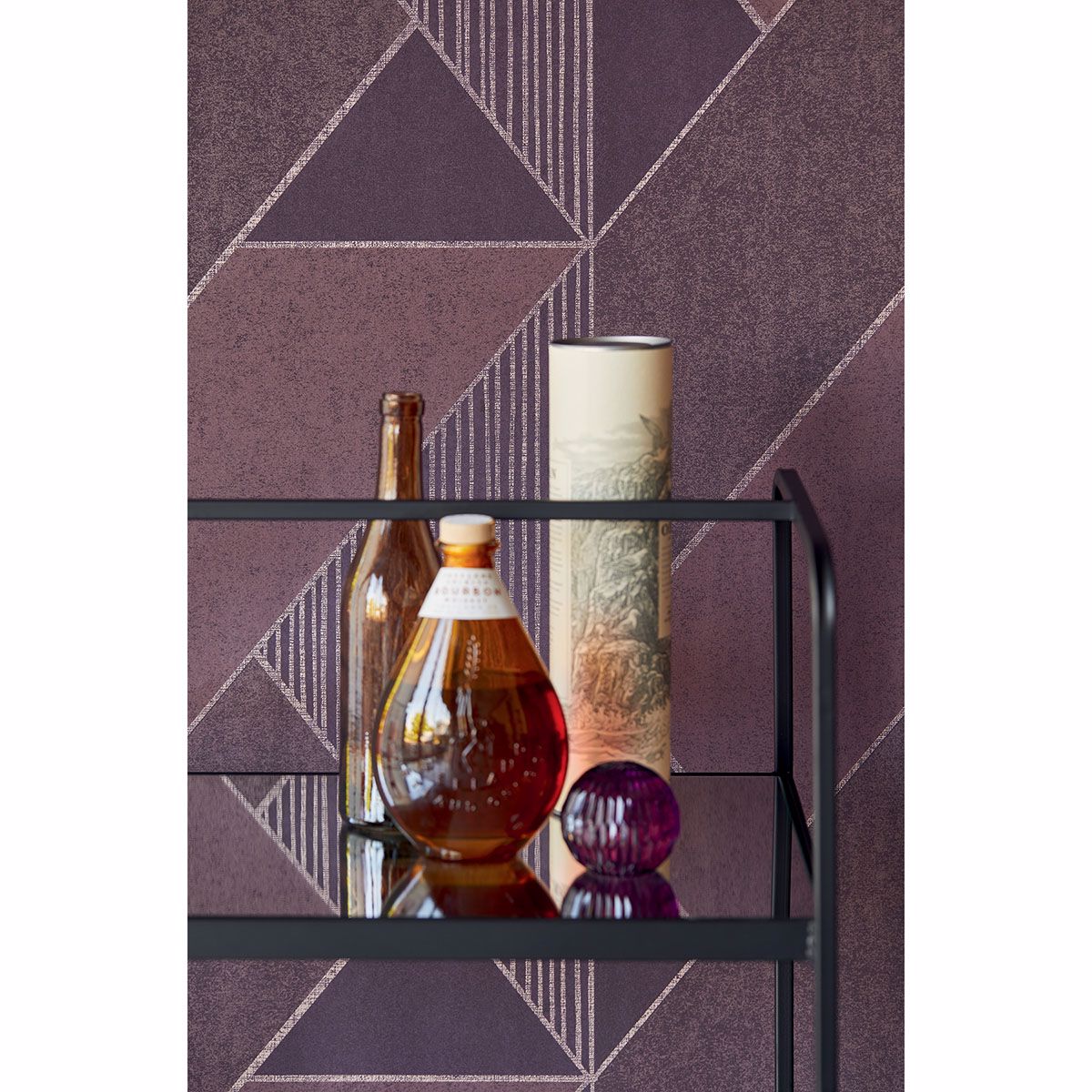 Art Deco Plum Glam Geometric Wallpaper - Brewster Wallcovering