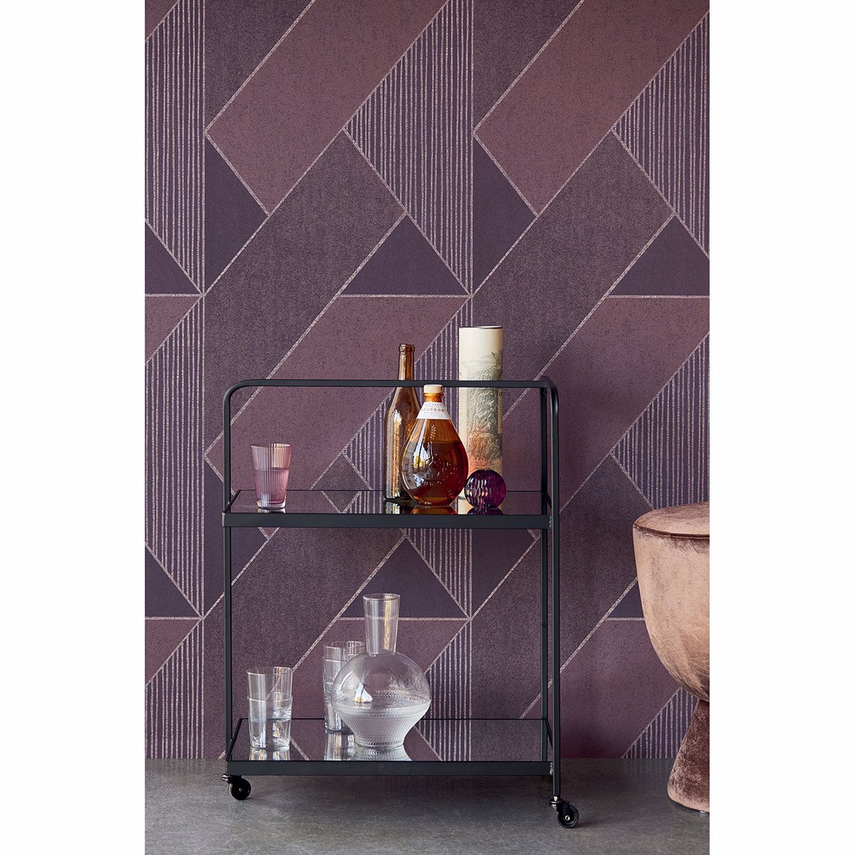 Art Deco Plum Glam Geometric Wallpaper - Brewster Wallcovering