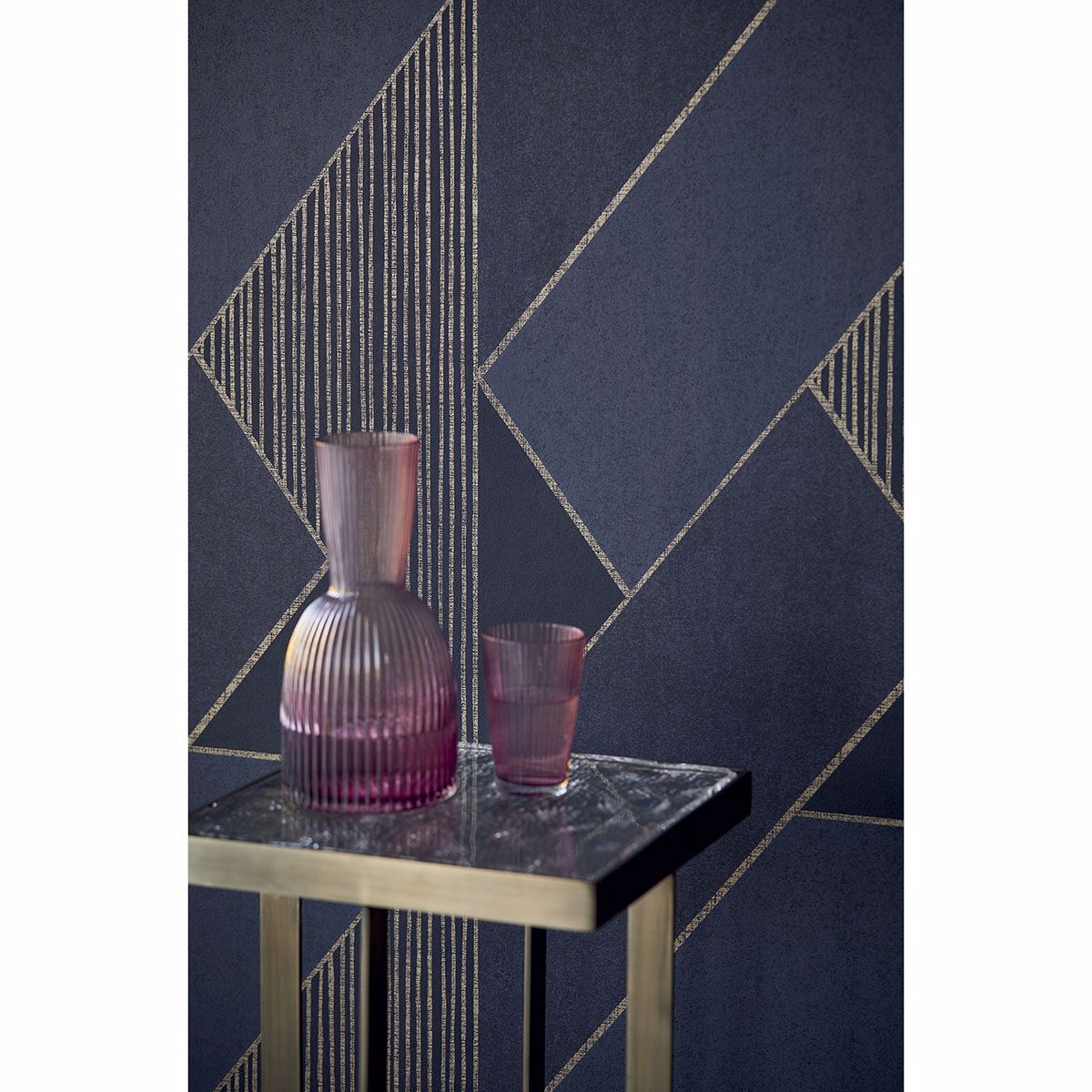 Art Deco Dark Blue Glam Geometric Wallpaper - Brewster Wallcovering