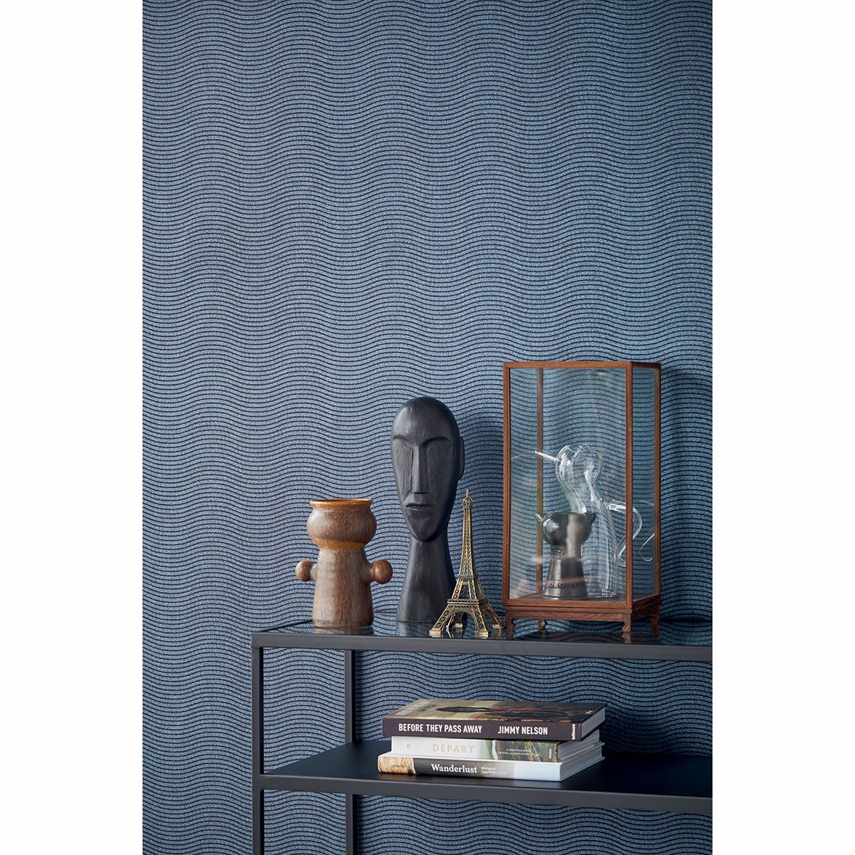 Curves Blue Glittering Waves Wallpaper - Brewster Wallcovering