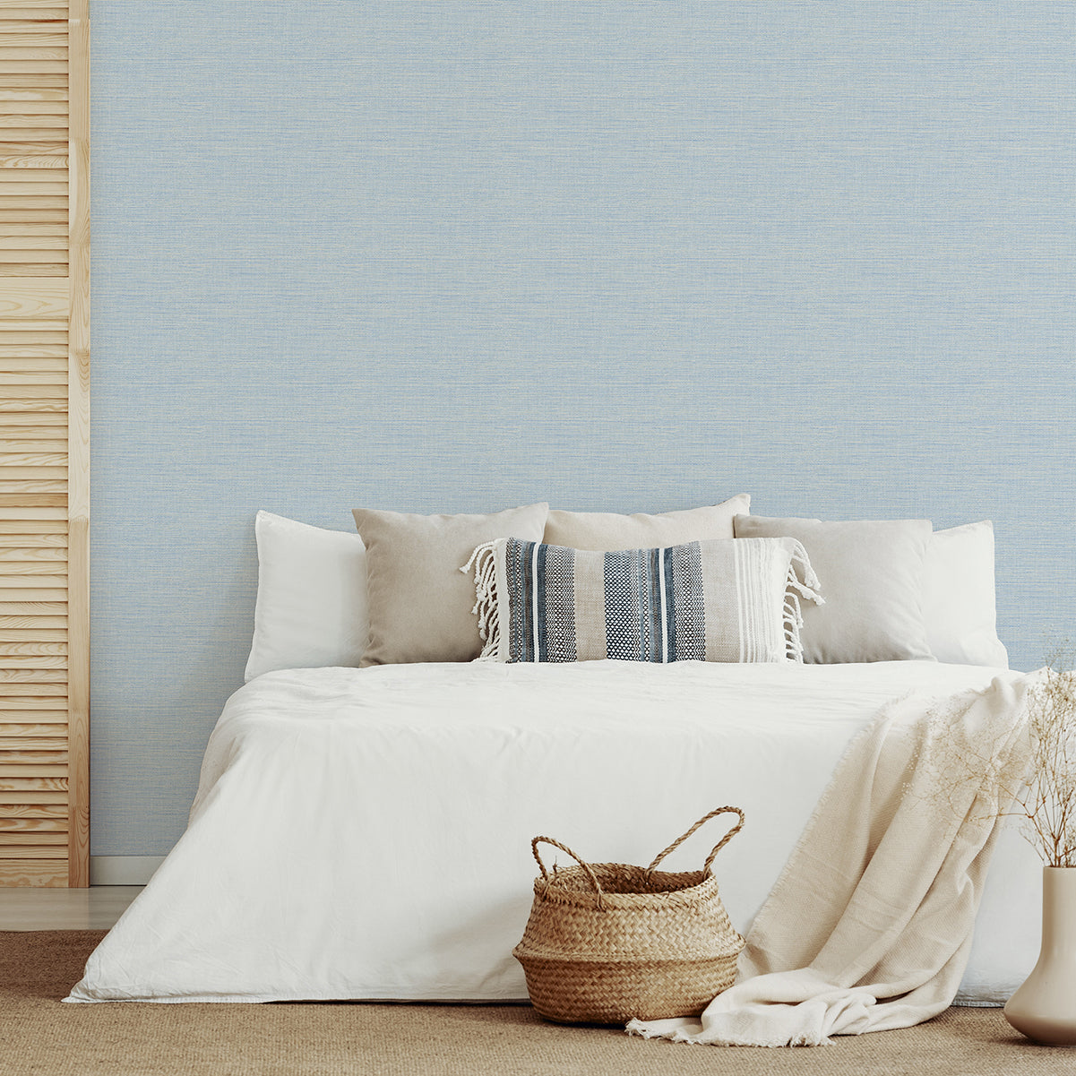 Agave Blue Imitation Grasscloth Wallpaper - Brewster Wallcovering