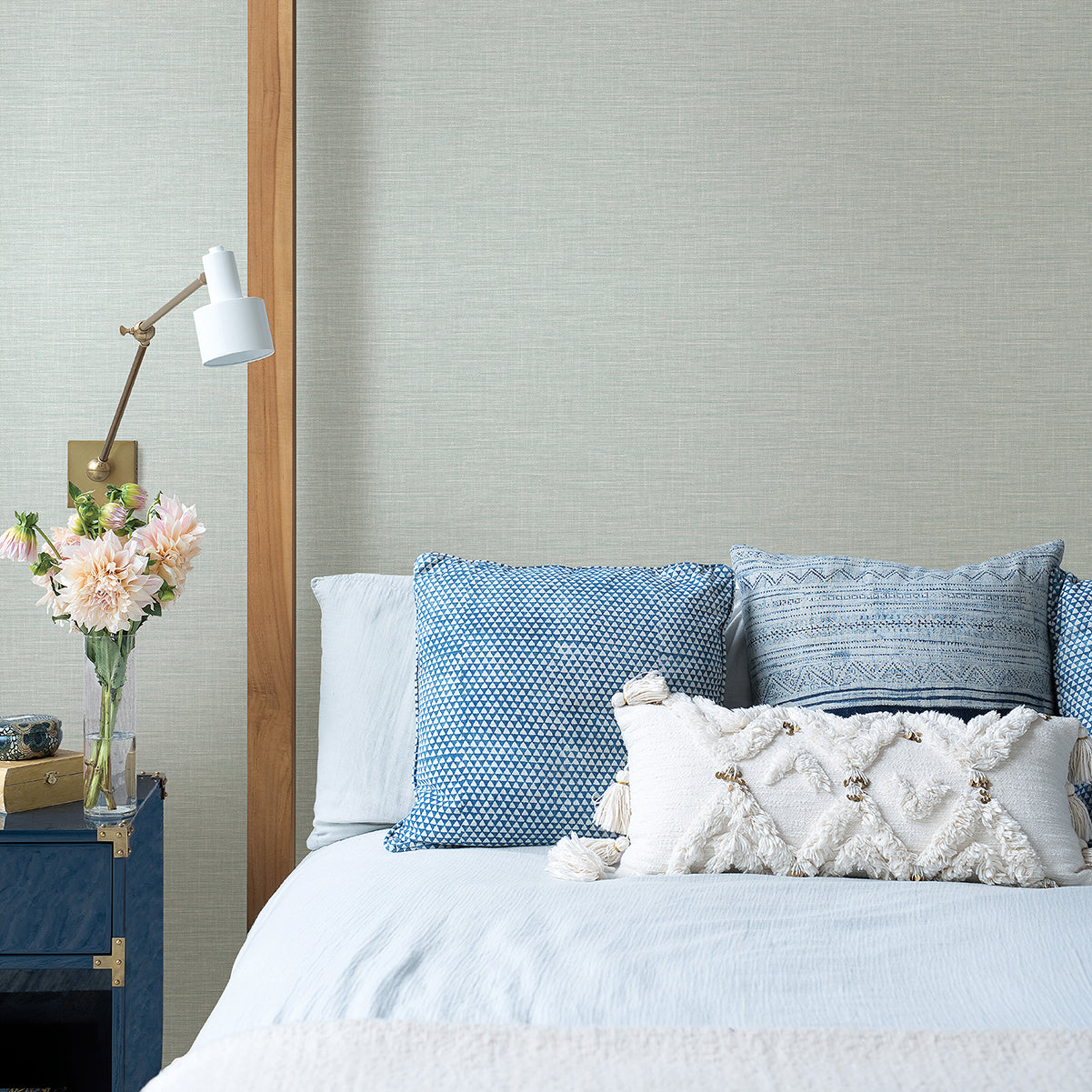 Exhale Blue Woven Texture Wallpaper  | Brewster Wallcovering - The WorkRm