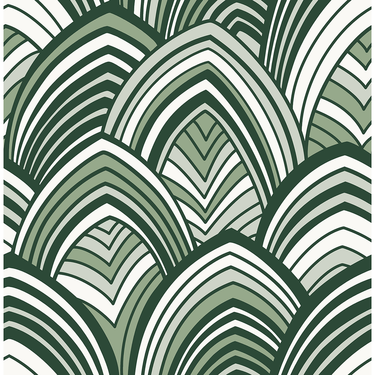 Brewster Wallcovering-CABARITA Green Art Deco Leaves Wallpaper