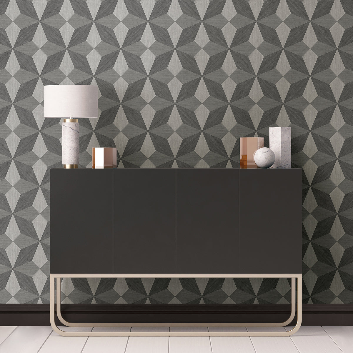 Valiant Grey Faux Grasscloth Mosaic Wallpaper - Brewster Wallcovering