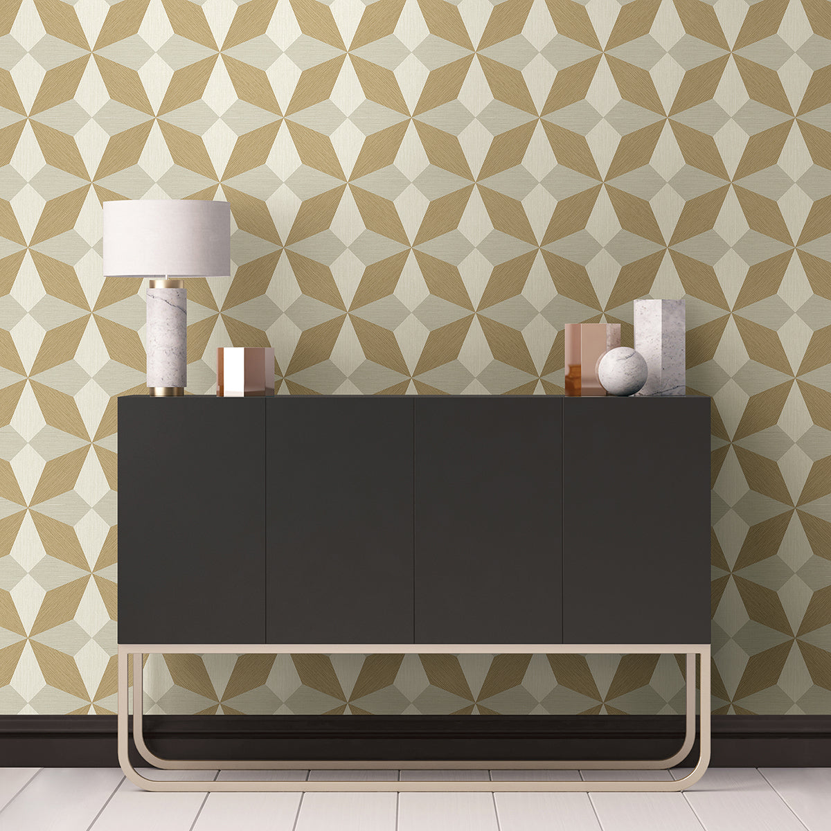 Valiant Gold Faux Grasscloth Mosaic Wallpaper - Brewster Wallcovering