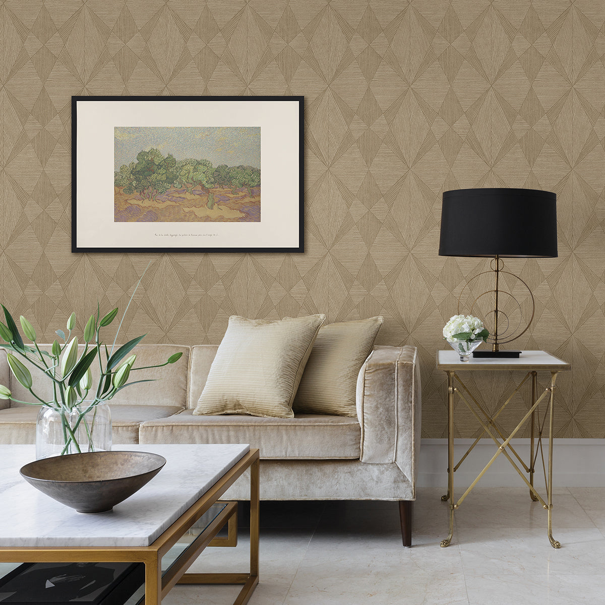 Intrinsic Light Brown Textured Geometric Wallpaper - Brewster Wallcovering