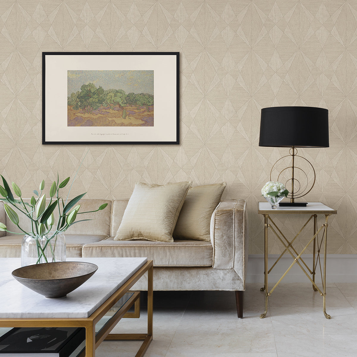 Intrinsic Bone Textured Geometric Wallpaper - Brewster Wallcovering