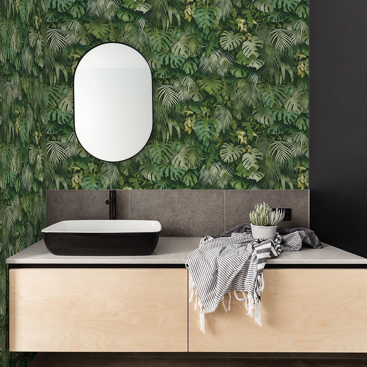 Luana Green Tropical Forest Wallpaper - Brewster Wallcovering