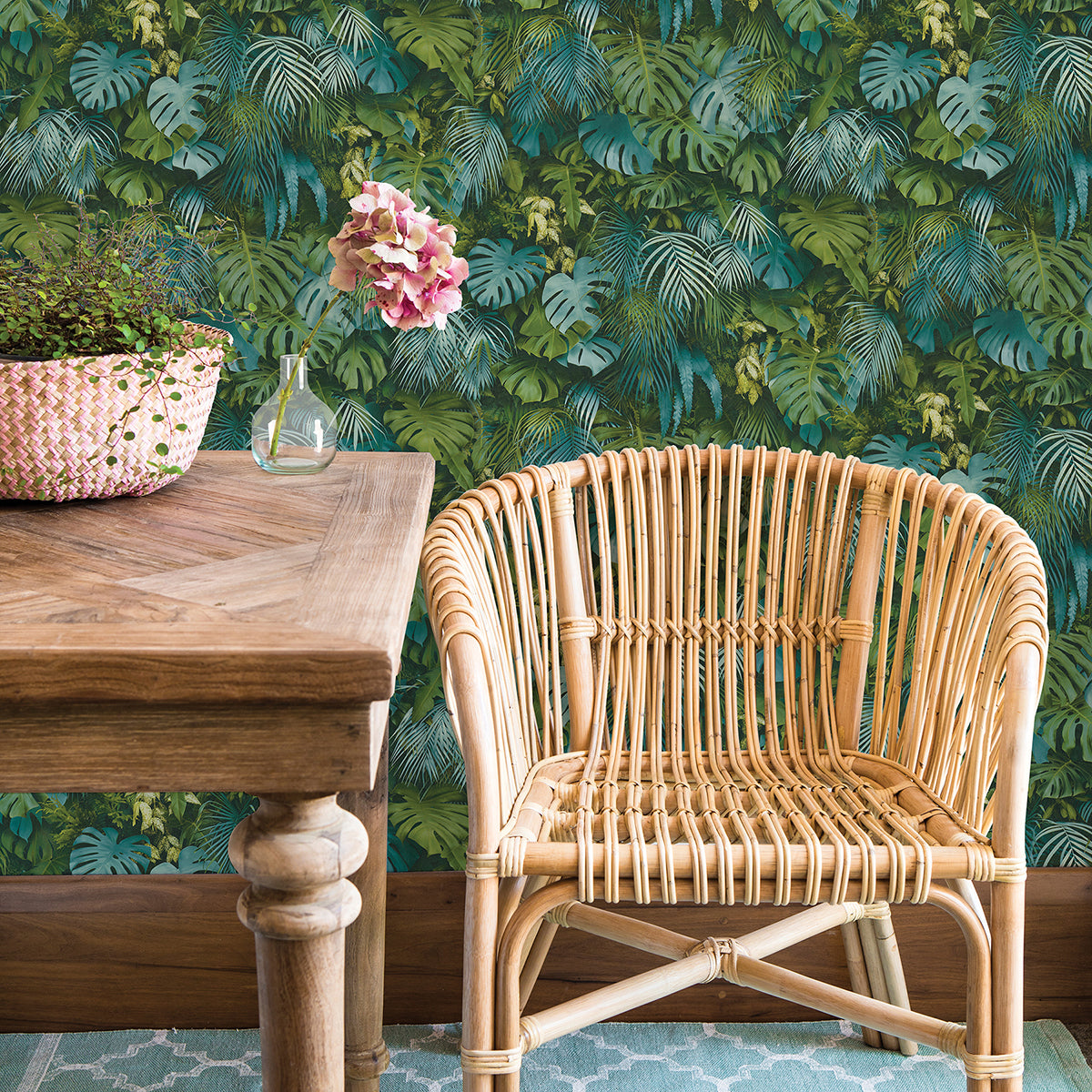 Luana Blue Tropical Forest Wallpaper - Brewster Wallcovering