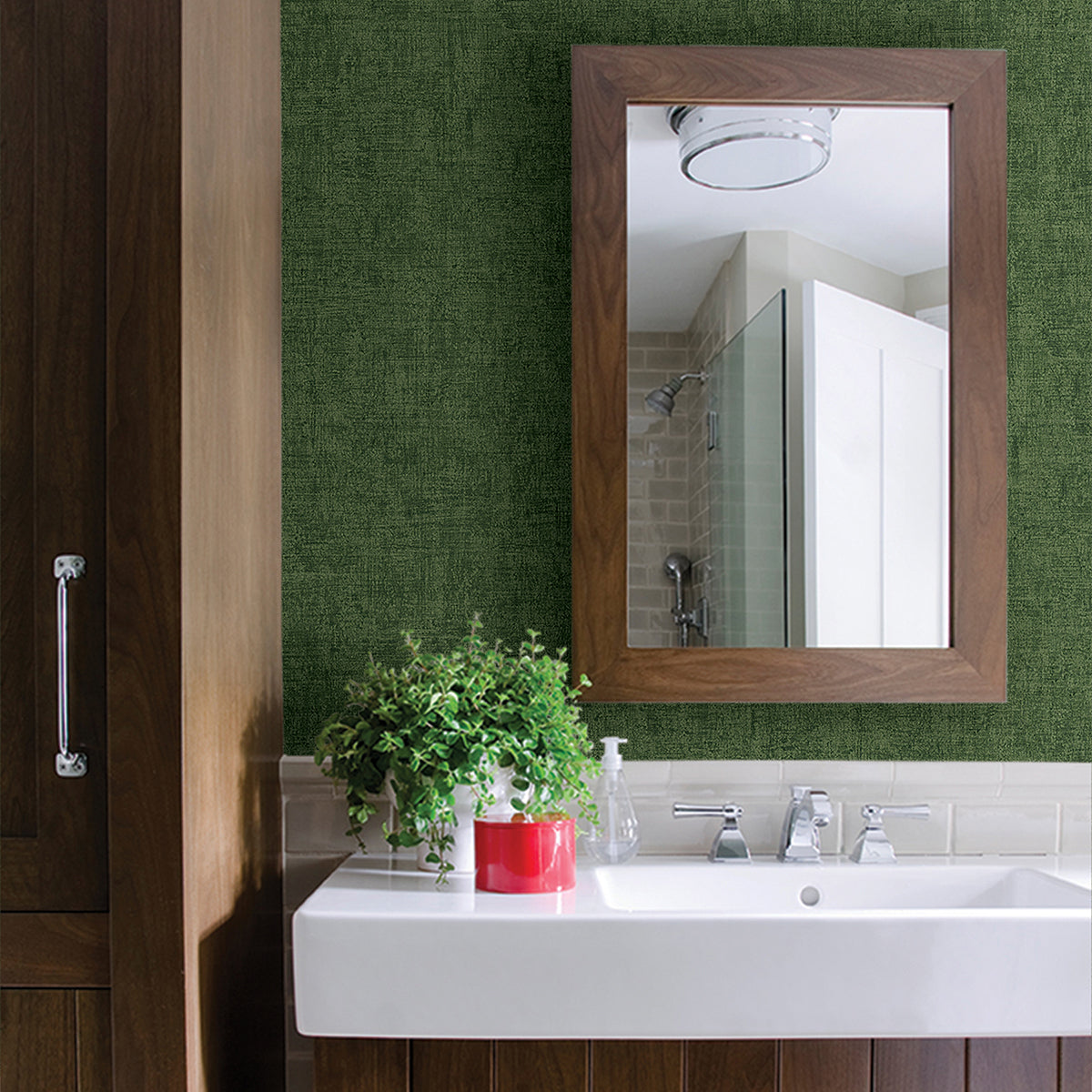 Emalia Dark Green Texture Wallpaper - Brewster Wallcovering