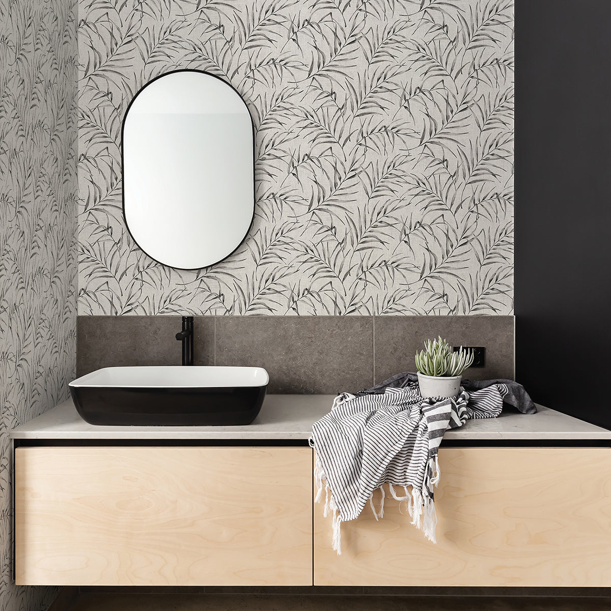 Lani Grey Fronds Wallpaper - Brewster Wallcovering