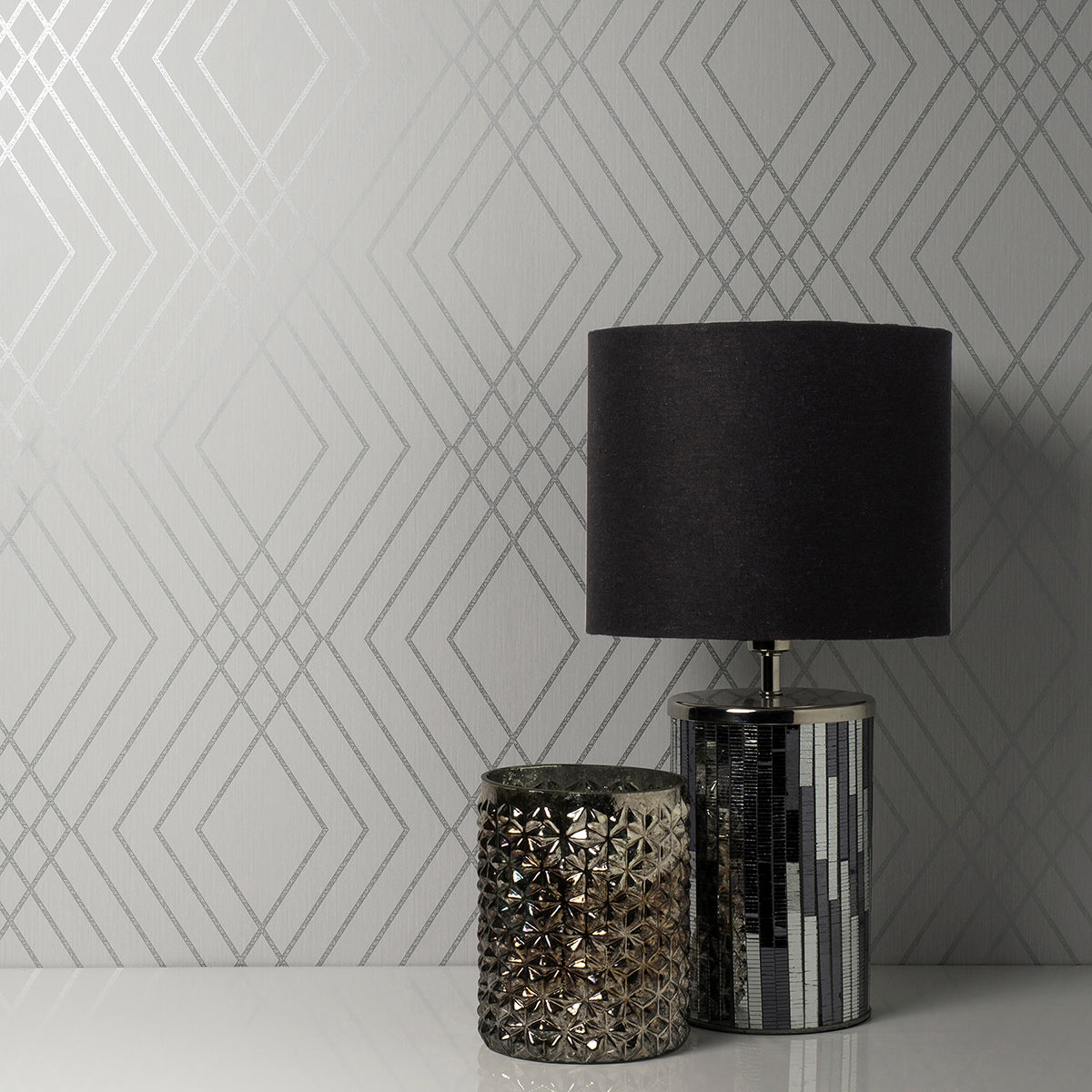 Shard Silver Trellis Wallpaper - Brewster Wallcovering