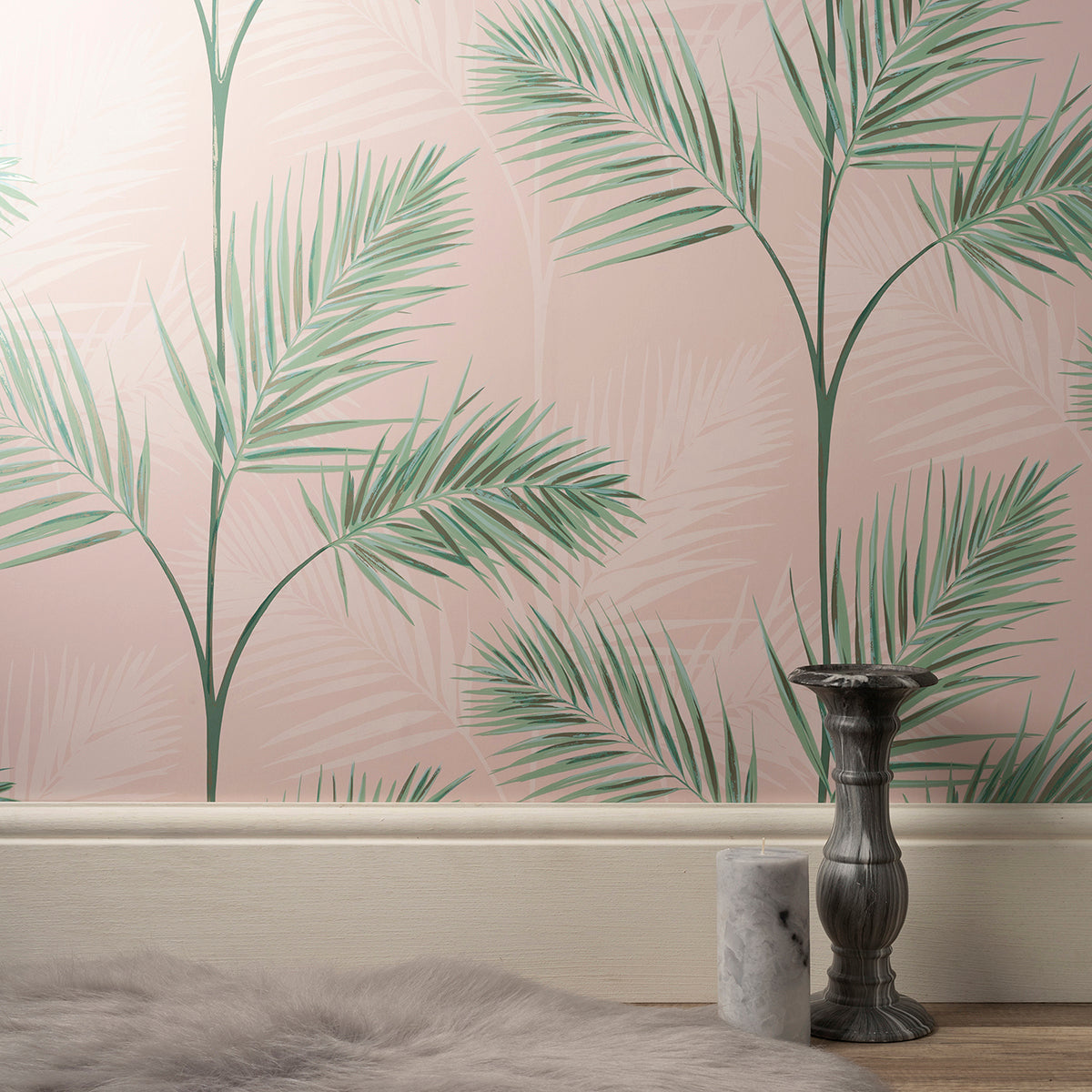 South Beach Blush Fronds Wallpaper - Brewster Wallcovering