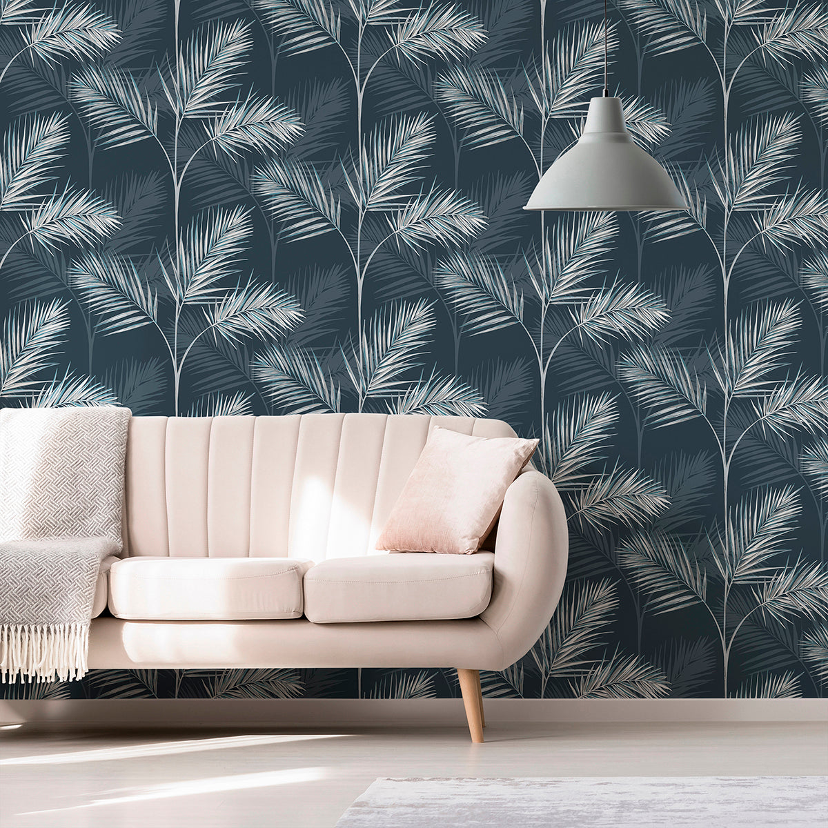 South Beach Navy Fronds Wallpaper - Brewster Wallcovering