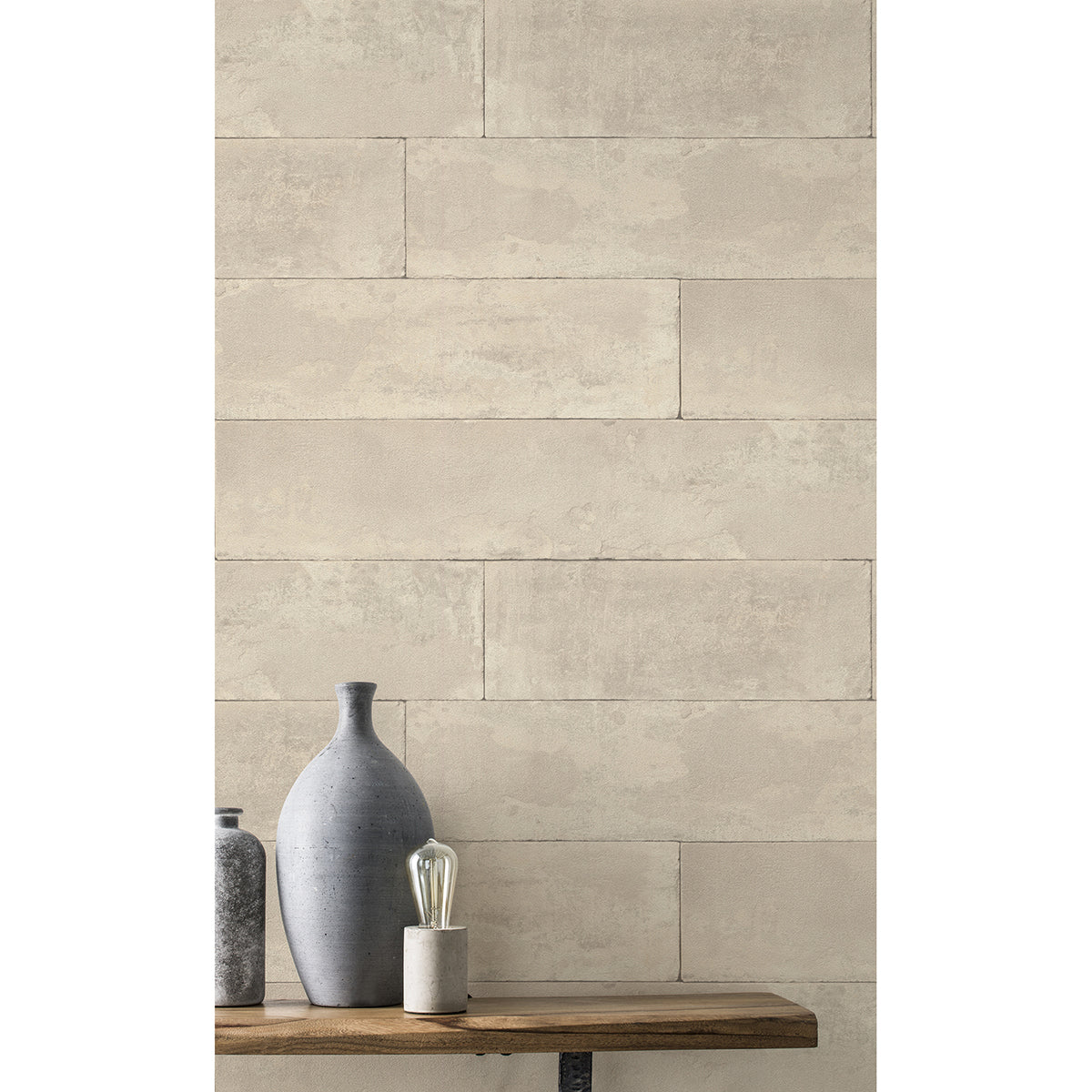 Lanier Neutral Stone Plank Wallpaper - Brewster Wallcovering