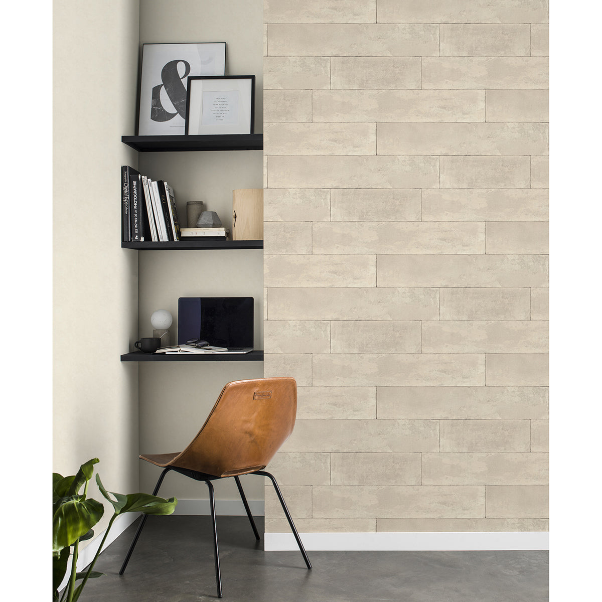 Lanier Neutral Stone Plank Wallpaper - Brewster Wallcovering