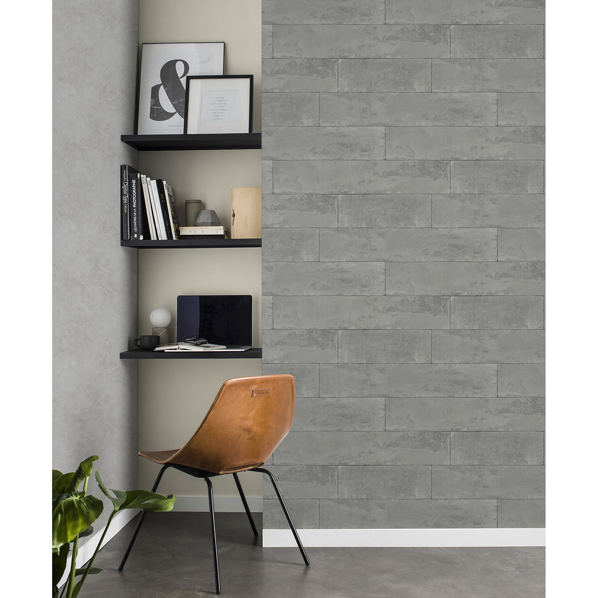 Lanier Grey Stone Plank Wallpaper - Brewster Wallcovering