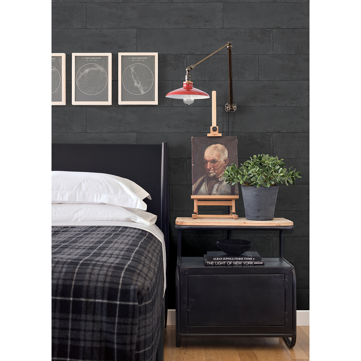 Lanier Black Stone Plank Wallpaper  | Brewster Wallcovering
