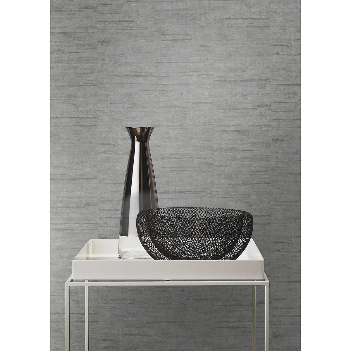 Maclure Silver Striated Texture Wallpaper  | Brewster Wallcovering