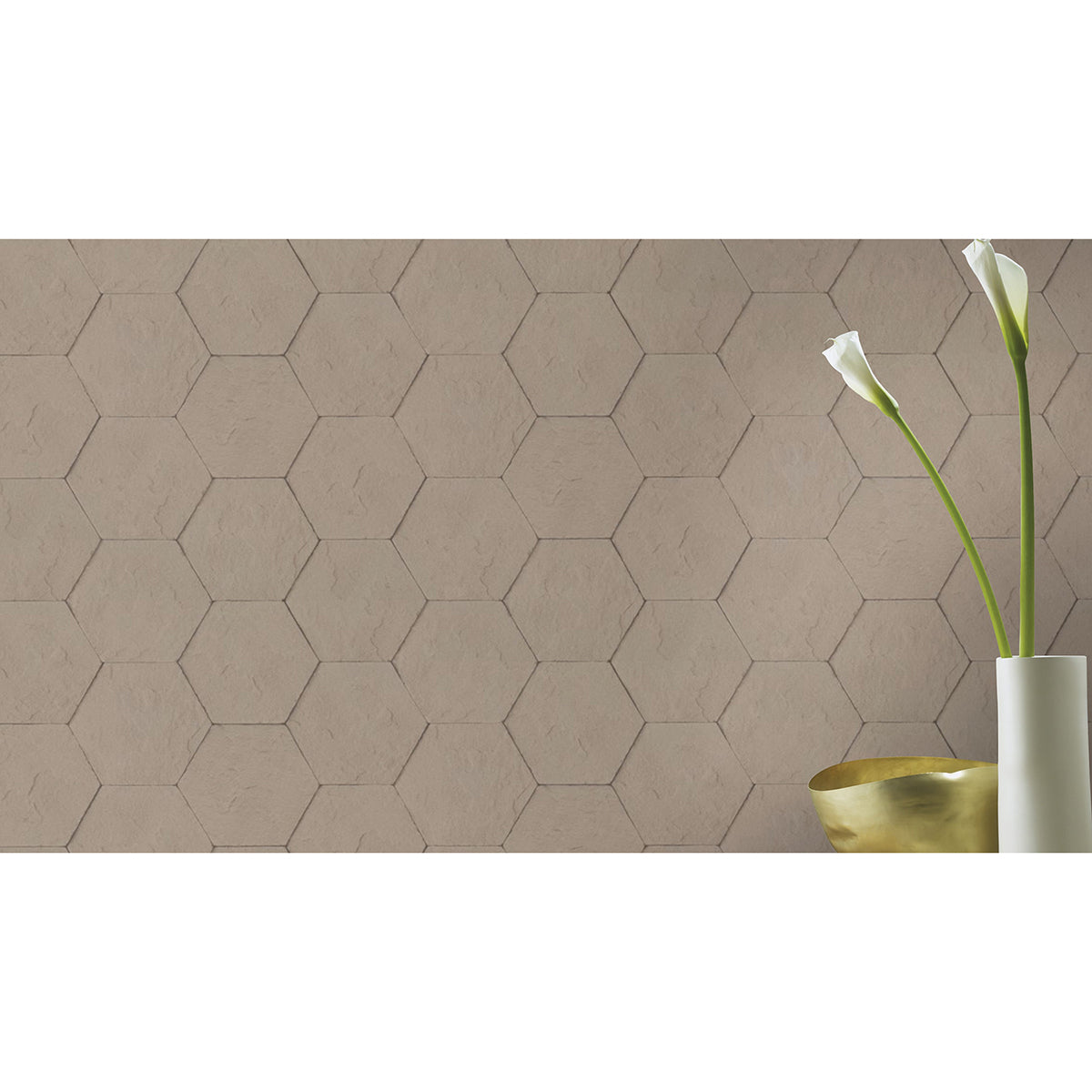 Bascom Light Grey Stone Hexagon Wallpaper - Brewster Wallcovering