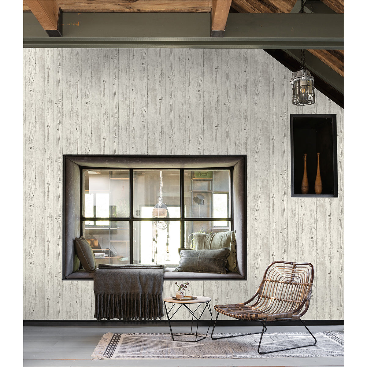 Albright White Weathered Oak Panels Wallpaper - Brewster Wallcovering