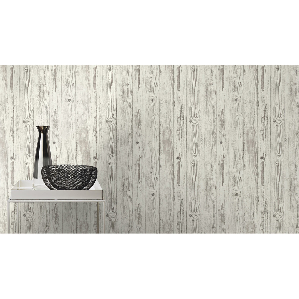 Albright White Weathered Oak Panels Wallpaper - Brewster Wallcovering