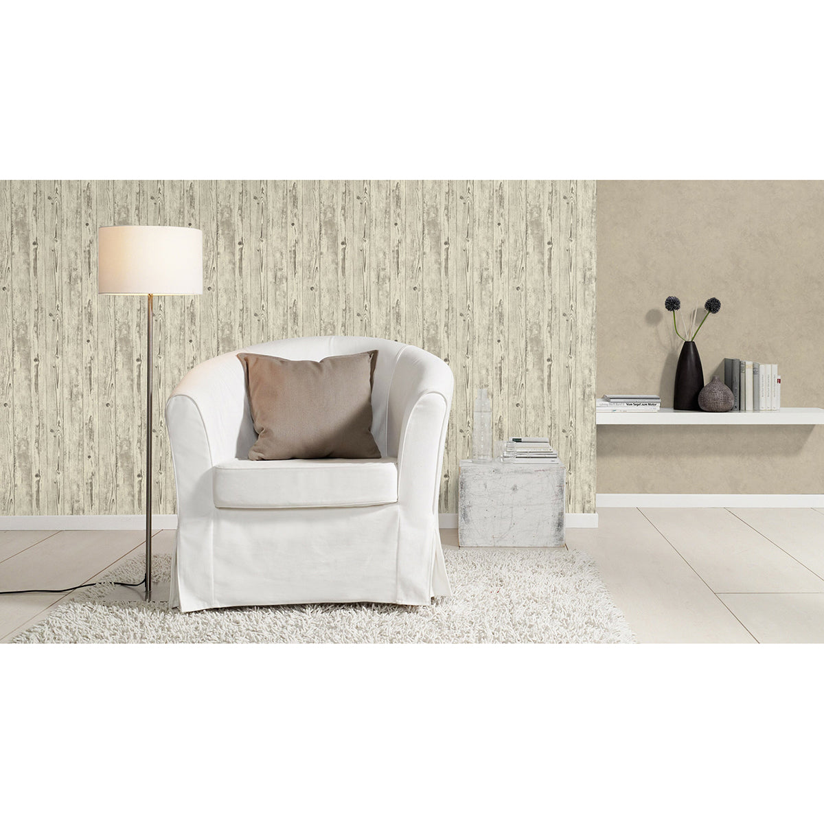 Albright Ivory Weathered Oak Panels Wallpaper - Brewster Wallcovering