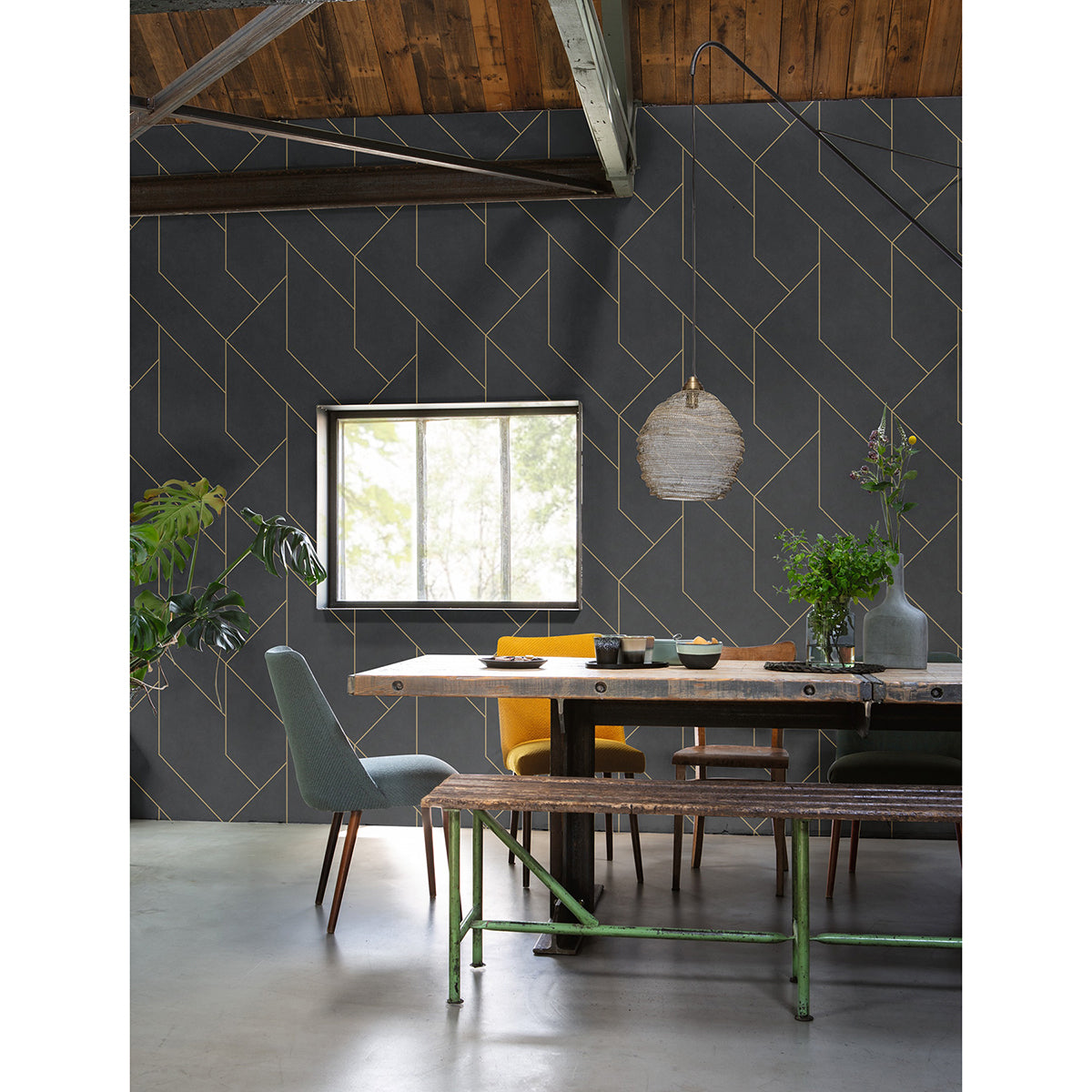 Pollock Black Gilded Geometric Wallpaper - Brewster Wallcovering