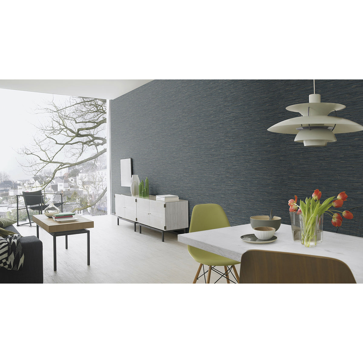 Hutton Dark Blue Tile Wallpaper - Brewster Wallcovering