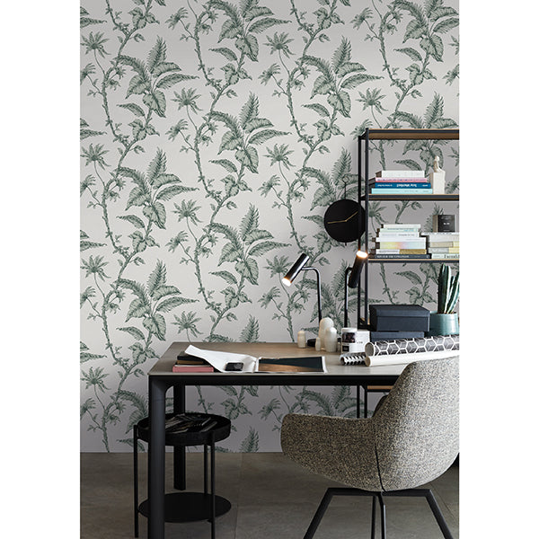 Cival Green Fern Trail Wallpaper  | Brewster Wallcovering - The WorkRm