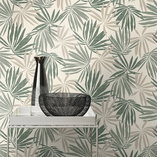 Khmunu Grey Palm Leaf Wallpaper  | Brewster Wallcovering