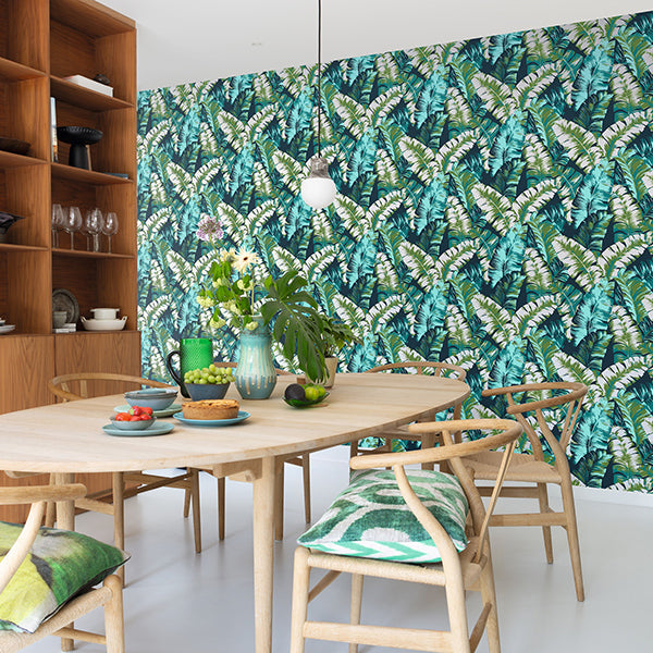 Pisang Navy Palm Leaf Wallpaper - Brewster Wallcovering